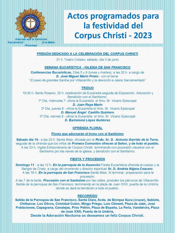 Programa de actos del Corpus Christi de Villacarrillo 2023